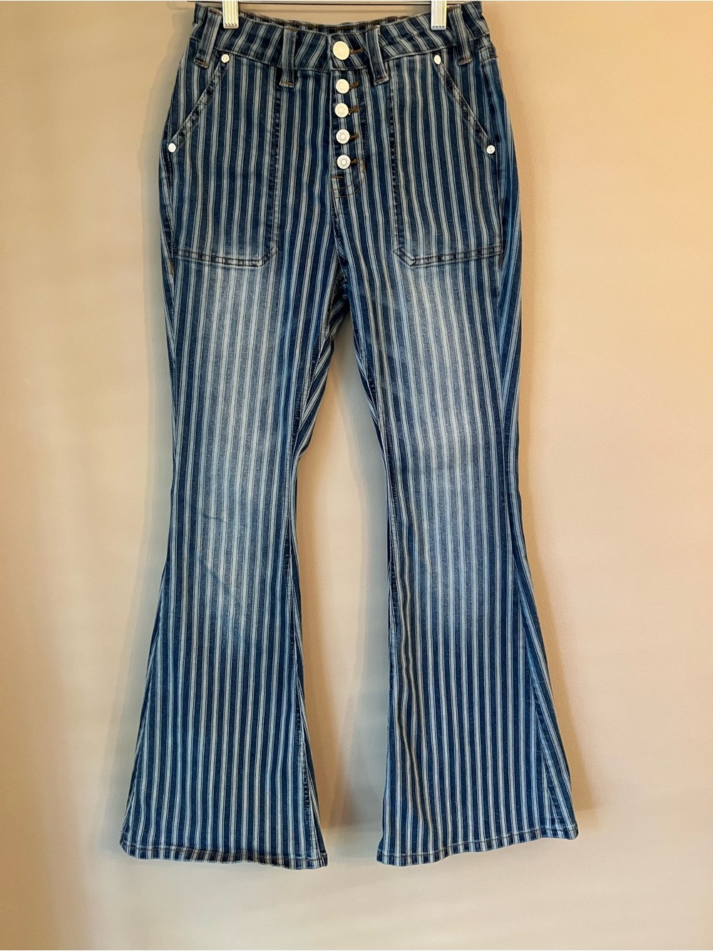 Rock & Roll Denim High Rise Striped Flare Jeans